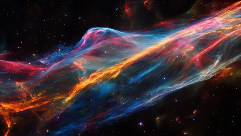 Multicolored filamentary nebula spans dense star field in space