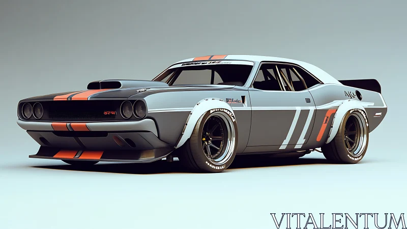 Retro muscle race car rendered with aggressive widebody kit