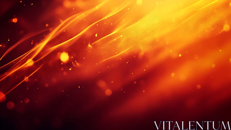 Abstract fiery light waves with glowing particles, digital art style.