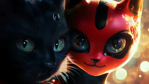 Black Cat and Red Miraculous Ladybug Character Split Portrait.
