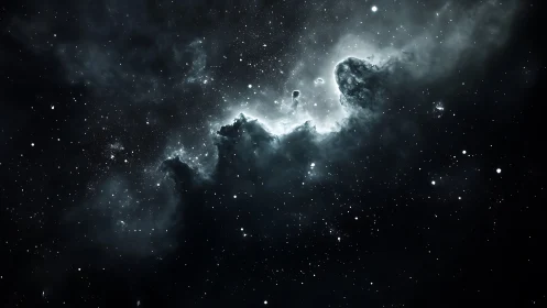 Stellar nebula cloud in deep monochrome starfield space.