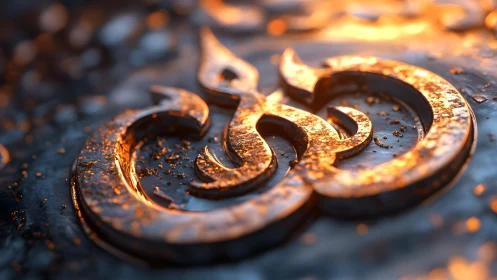 Glowing Om Symbol in Metallic Relief with Warm Artistic Lighting.