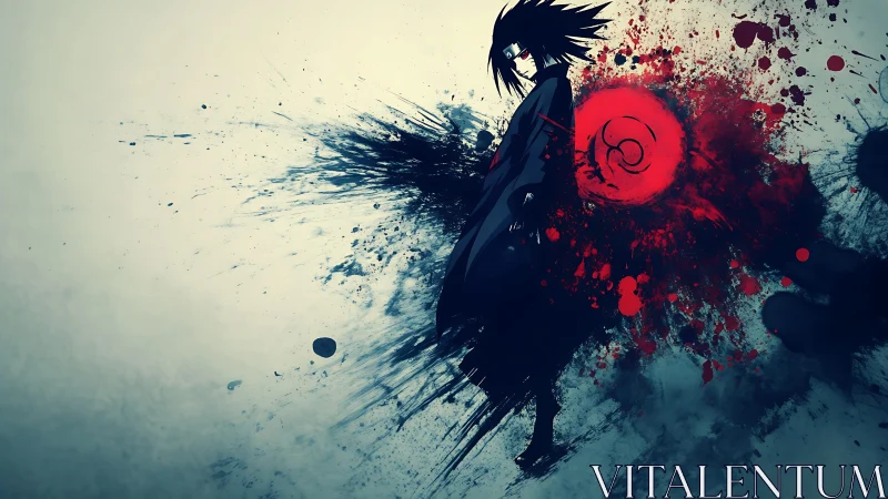 Silhouetted anime warrior stands before red circular emblem