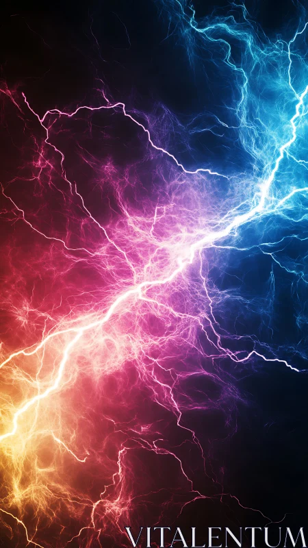 Electric energy clash splits neon red and blue stormscape.
