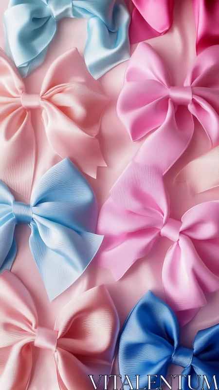 Chromatic satin bow array under controlled soft lighting.