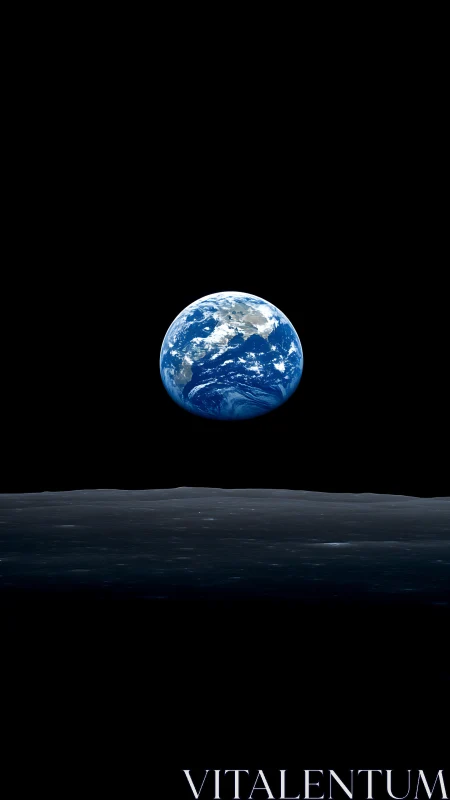 Earthrise over lunar horizon under deep black void.