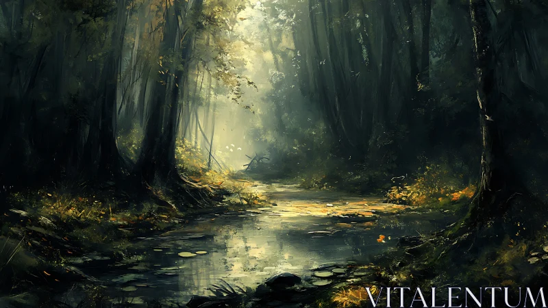Ethereal River Sanctuary Where Ancient Trees Guard Golden Light