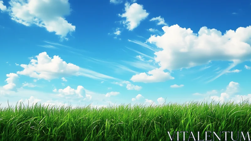 Vivid grassland horizon under expansive summer sky.