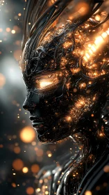 Cybernetic humanoid profile with molten-core circuitry illumination