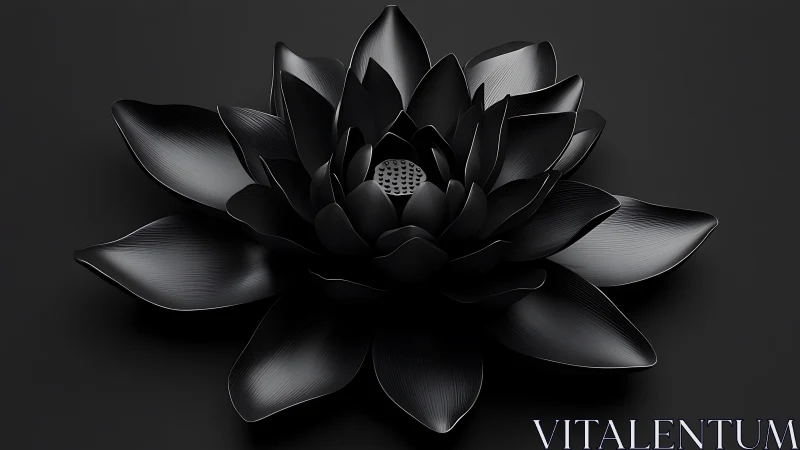 Black metallic lotus flower rendered on dark background