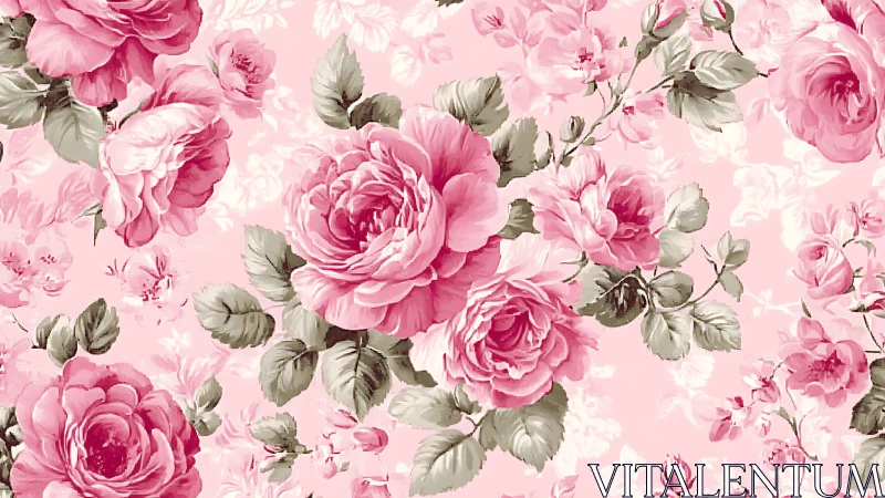 Pink Garden Roses with Soft Green Foliage.