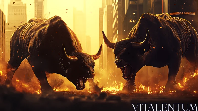 Inferno bulls clash in a molten canyon of burning skyscrapers.