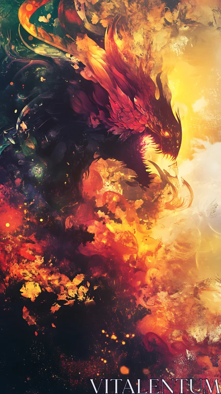 Inferno dragon erupts from swirling nebula of molten light.
