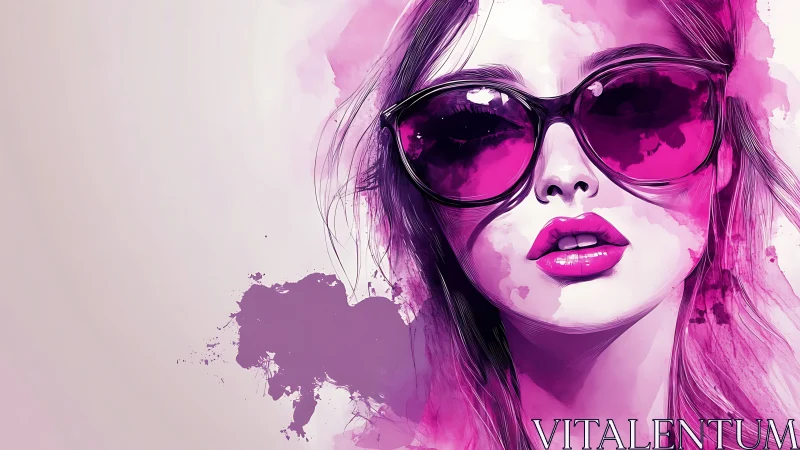 Vibrant pink portrait shows stylish woman wearing sunglasses