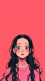 Digital portrait shows girl centered against flat pink background