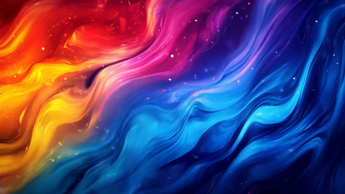 Vibrant flowing spectrum blends molten reds, pinks and blues