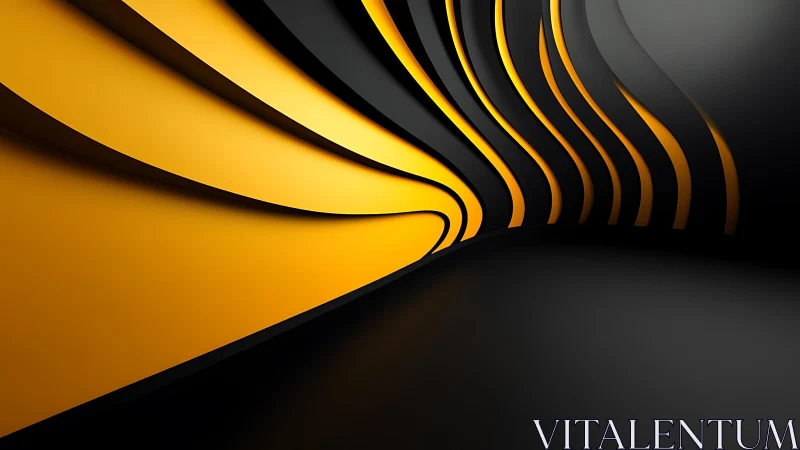 Abstract curved yellow and black 3D wave pattern in modern style.