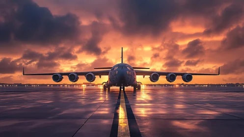 Sunset runway giant waiting quietly for its next journey.