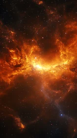 High-resolution fiery nebula core with dense starfield gradients