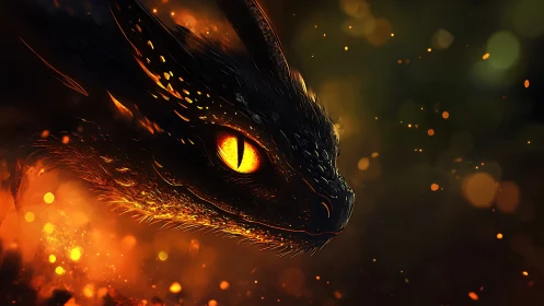 Fiery dragon close-up in cinematic digital painting profile.