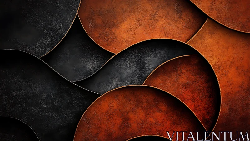 Abstract leather texture with layered black and copper curves.