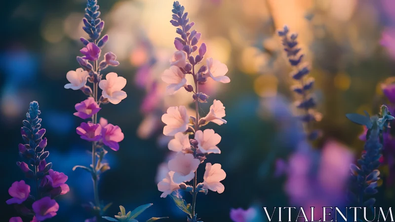 Luminous Lupine Blooms in Soft Focus Golden Hour Light