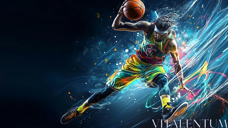 Electric energy bursts as a dynamic basketball player soars