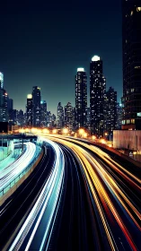 Neon river highways slicing through midnight glass towers.