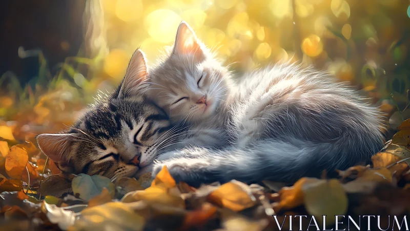 Two Whisker Dreamers Napping in Golden Autumn Glow.