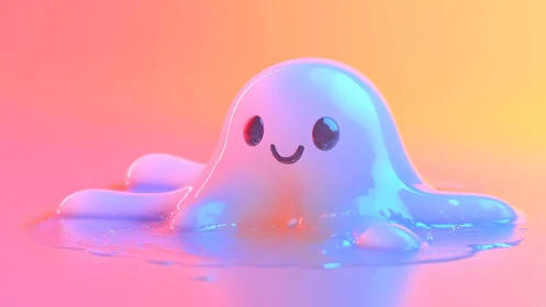 Cute Smiling Slime Character in Glossy 3D Style on Pastel Background.