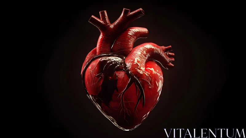 Realistic human heart illustration with dramatic lighting.