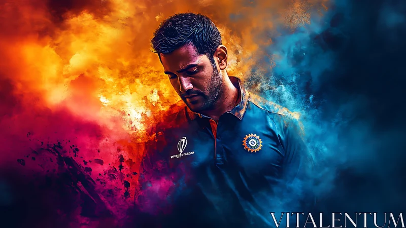 Somber cricketer emerges from blazing clouds of team colors