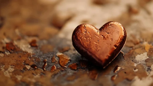 Copper Heart Shape on Weathered Rust Surface.