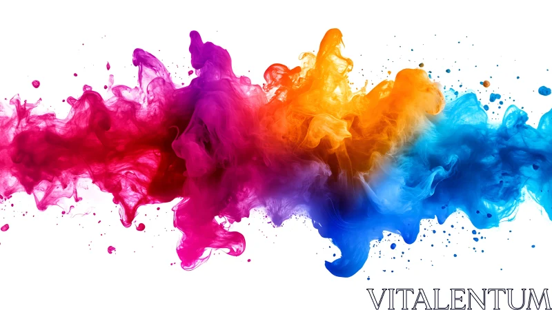 Horizontal cloud of multicolored ink diffusing in liquid.