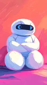 Anthropomorphic robot in neon gradient lighting study