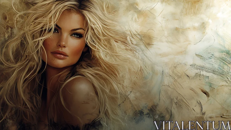 Digital portrait of blonde woman merges realism with abstraction