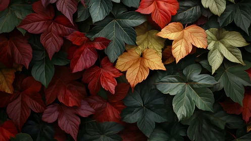 Autumn ivy leaves form a rich tapestry of seasonal color.