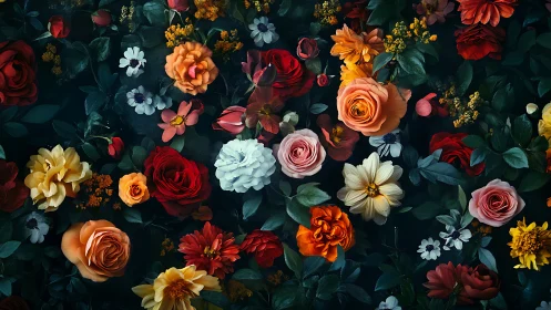 Midnight Garden Symphony: Blooms Dancing Against Deep Teal Darkness