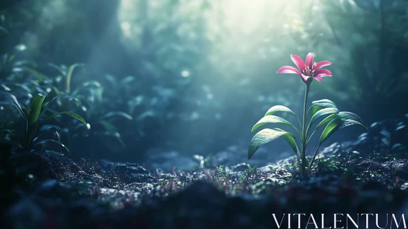 Soft morning light cradles a single hopeful forest flower.