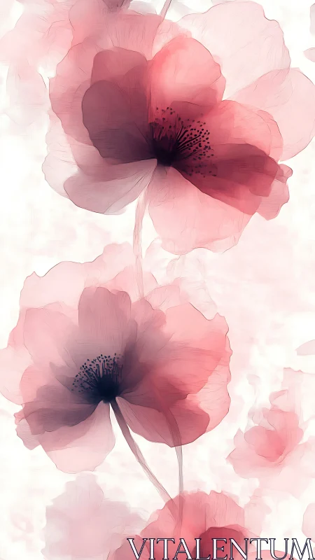 Translucent Pink Floral Stems with Layered Petals.