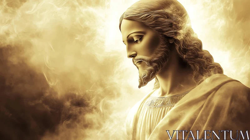 Luminous golden-toned sacred figure in contemplative profile