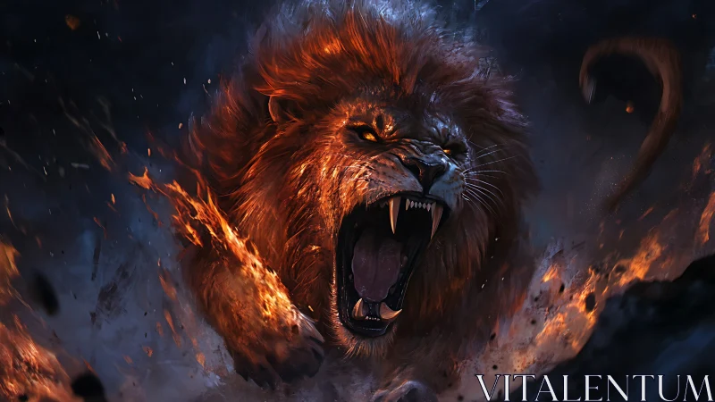Roaring infernal lion rendered in dynamic digital chiaroscuro