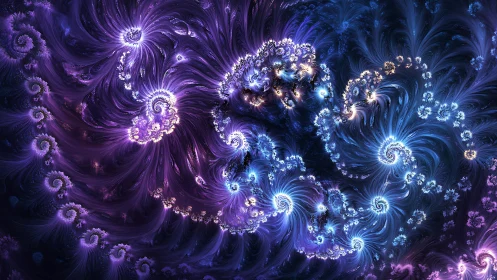 Fractal spiral field with luminous blue and violet structures.