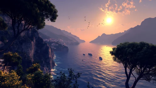 Sunlit coastal cliffs and a dreamy evening sail escape.