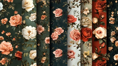 Botanical Print Patterns: Roses and Florals on Varied Grounds.