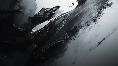 Monochrome abstract smear with dynamic black brush strokes.