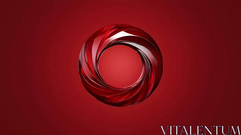 Glossy Red Abstract Spiral Ring on Gradient Red Background.