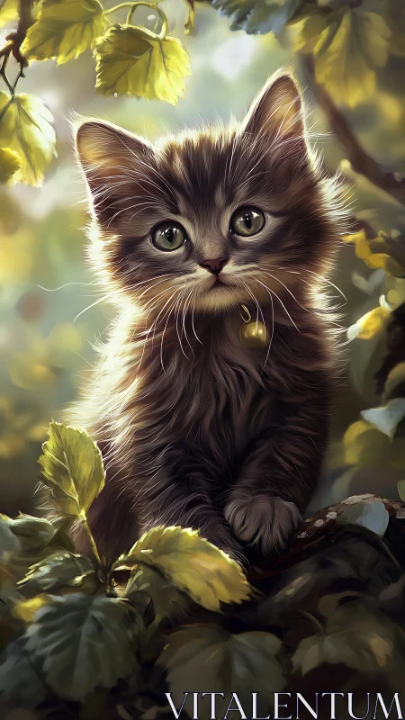 Kitten's Golden Hour: Whisker-Soft Wonder in Luminous Leaves