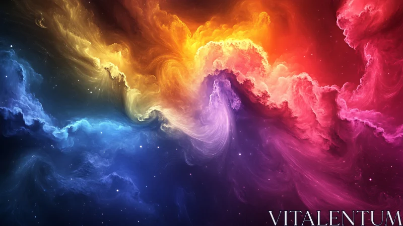 Colorful swirling nebula forms luminous abstract space cloud