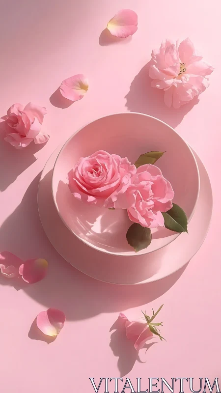 Monochromatic Pink Floral Arrangement in Geometric Ceramic Bowl.